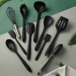 display of black silicone kitchen utensils set