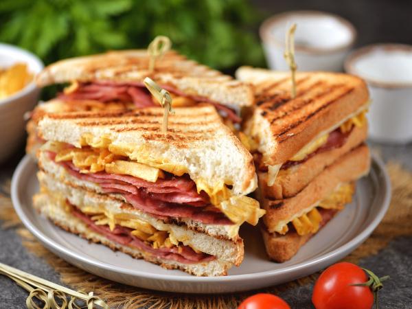 Plate with three toasties made with a sandwich maker 3 in 1