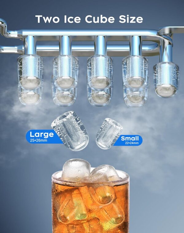 the machine produces two types of ice cubes one large and one small