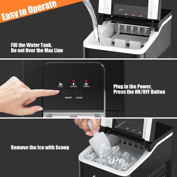 Display of how to operate KeeGone countertop ice maker