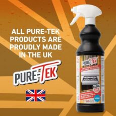 a poster displaying the bottle of pure-tek cleaning Spray and a uk flag