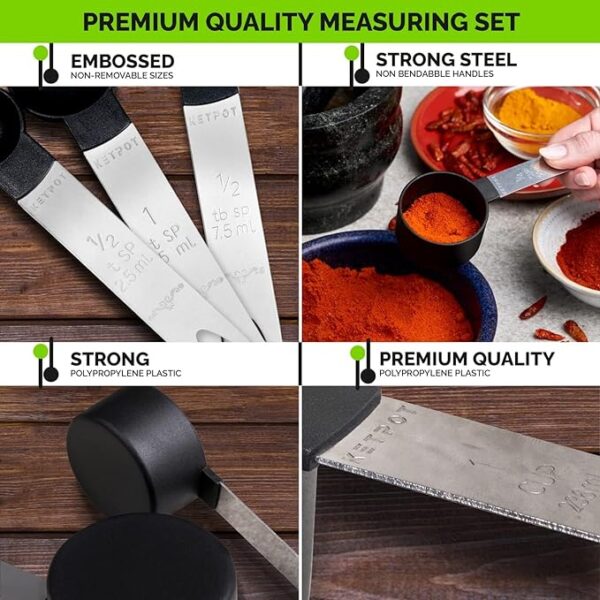 description on qualities of the measuring cups and spoons