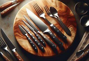 different kind of cutlery on a chopping board